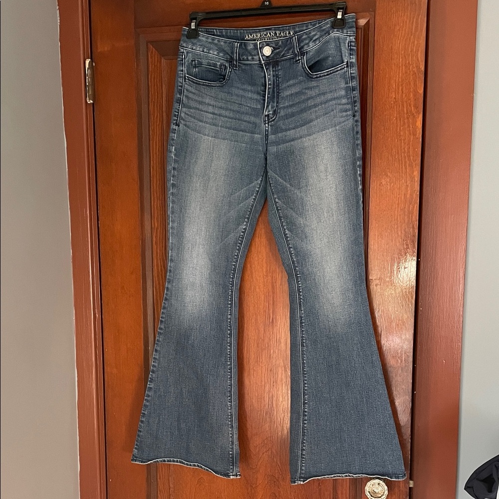American Eagle Outfitters Women's Dark Blue Wide Leg Jeans